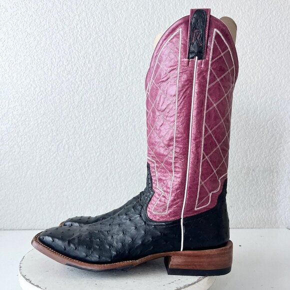 NEW Rod Patrick Mens Cowboy Boots 10.5AA Black Full Quill Ostrich Square Toe - Picture 2 of 12